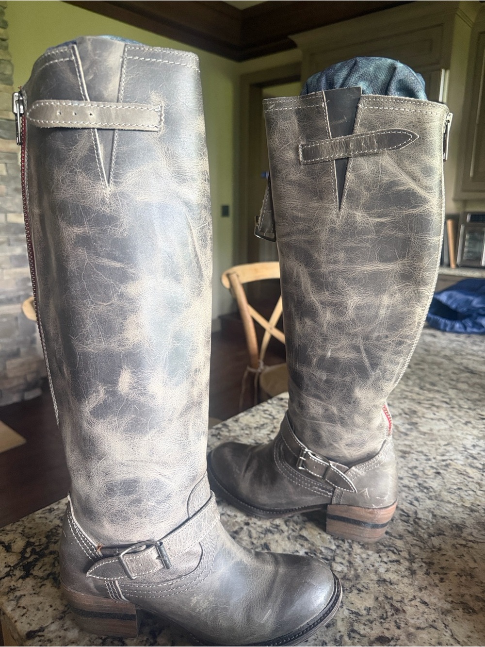 FREEBIRD MAXIMUS Distressed Tall Leather Riding Boots OLIVE 

SIZE 8